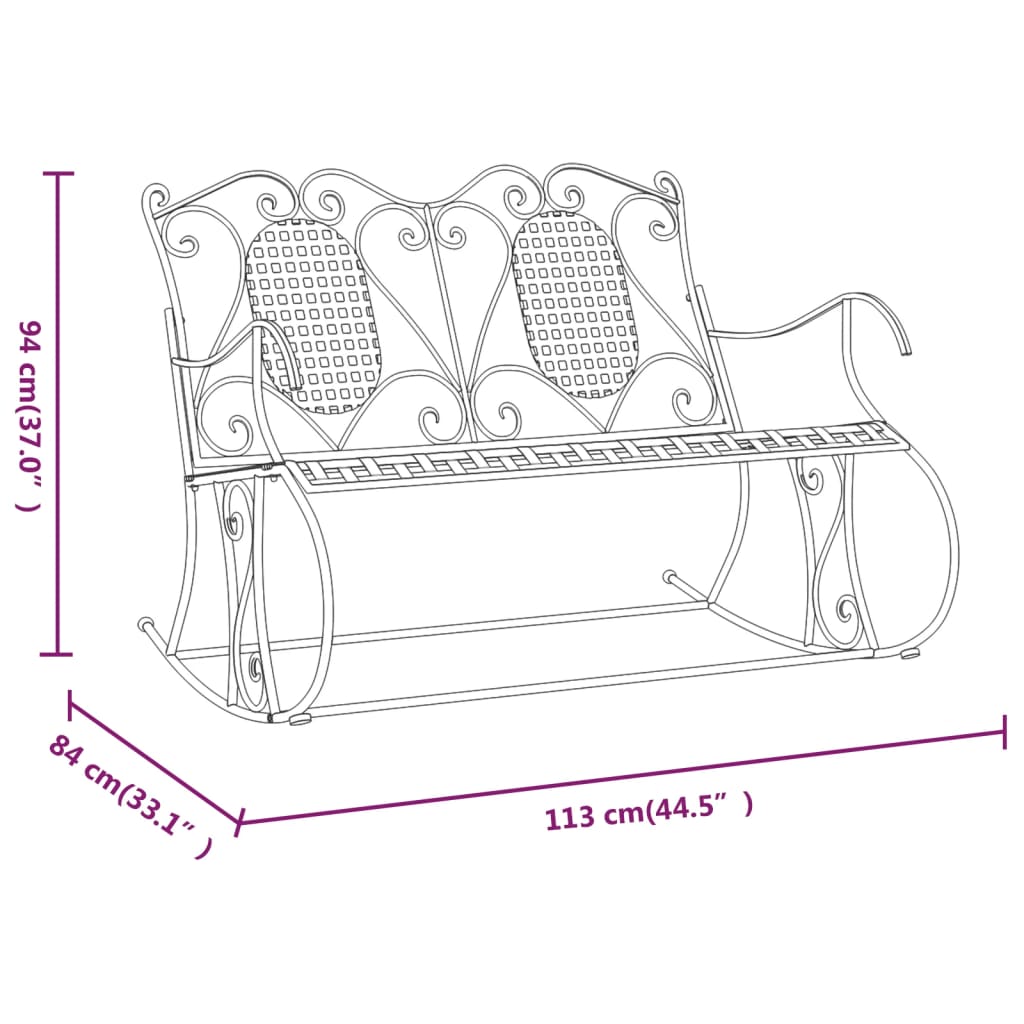 Schommelbank 2-Zits 3 Cm Staal Zwart 113 x 84 x 94 cm
