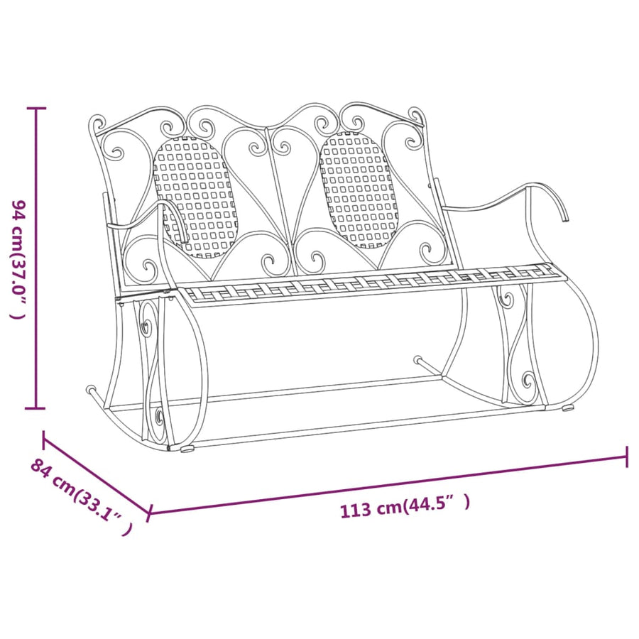 Schommelbank 2-Zits 3 Cm Staal Zwart 113 x 84 x 94 cm
