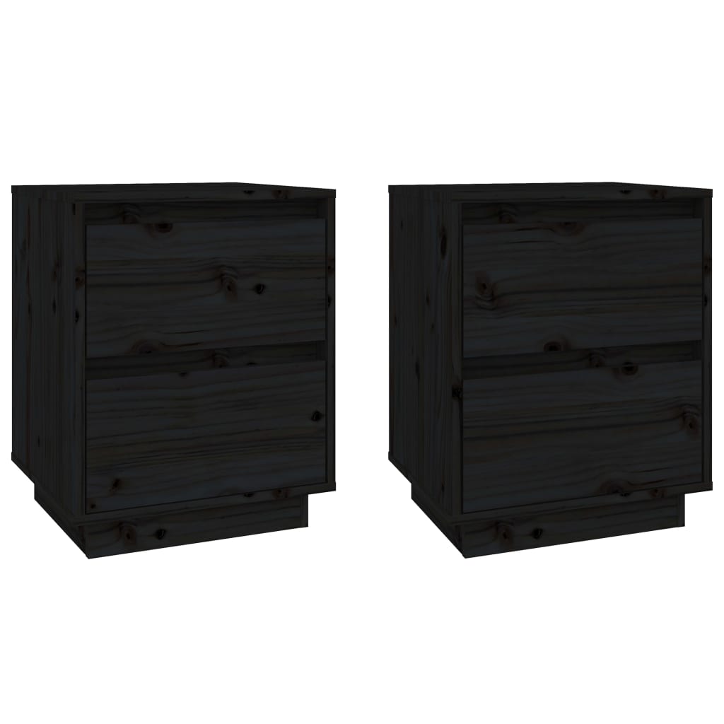 Nachtkastjes 40X35X50 Cm Massief Grenenhout 2 Zwart