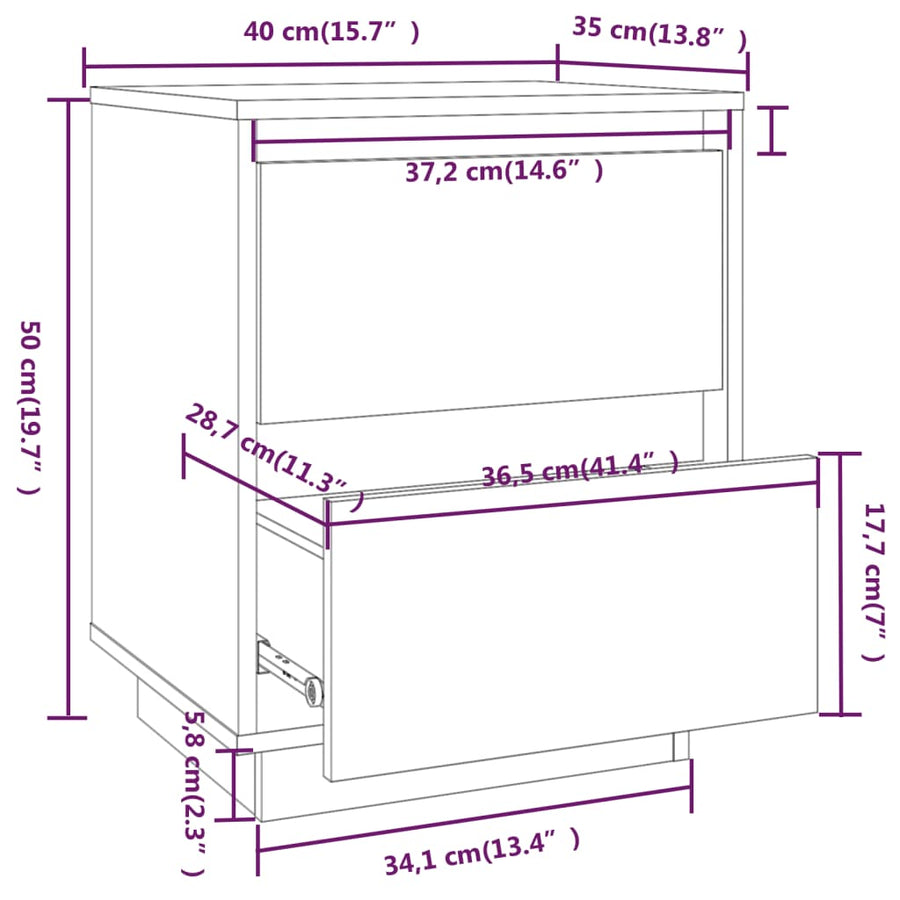 Nachtkastjes 40X35X50 Cm Massief Grenenhout 2 Zwart