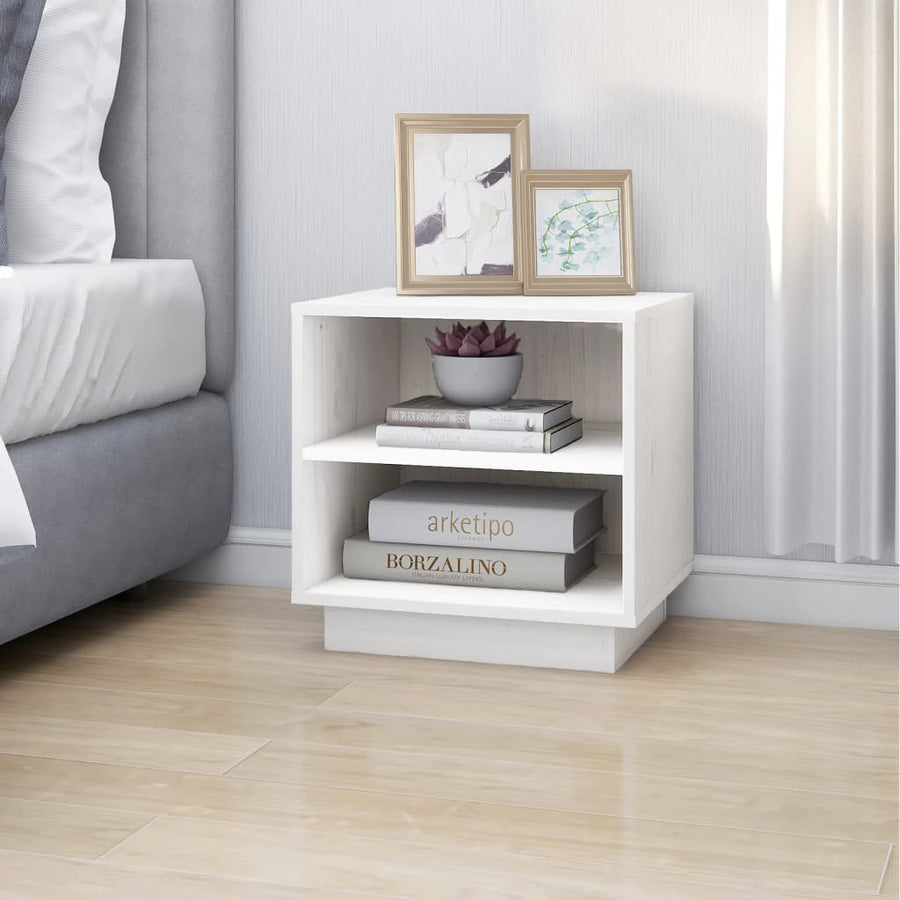 Nachtkastje 40X34X40 Cm Massief Grenenhout 1 Wit