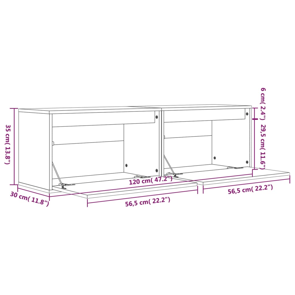 Wandkasten 2 St 60X30X35 Cm Massief Grenenhout