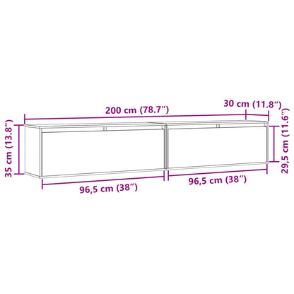 Wandkasten 2 st 100x30x35 cm massief grenenhout