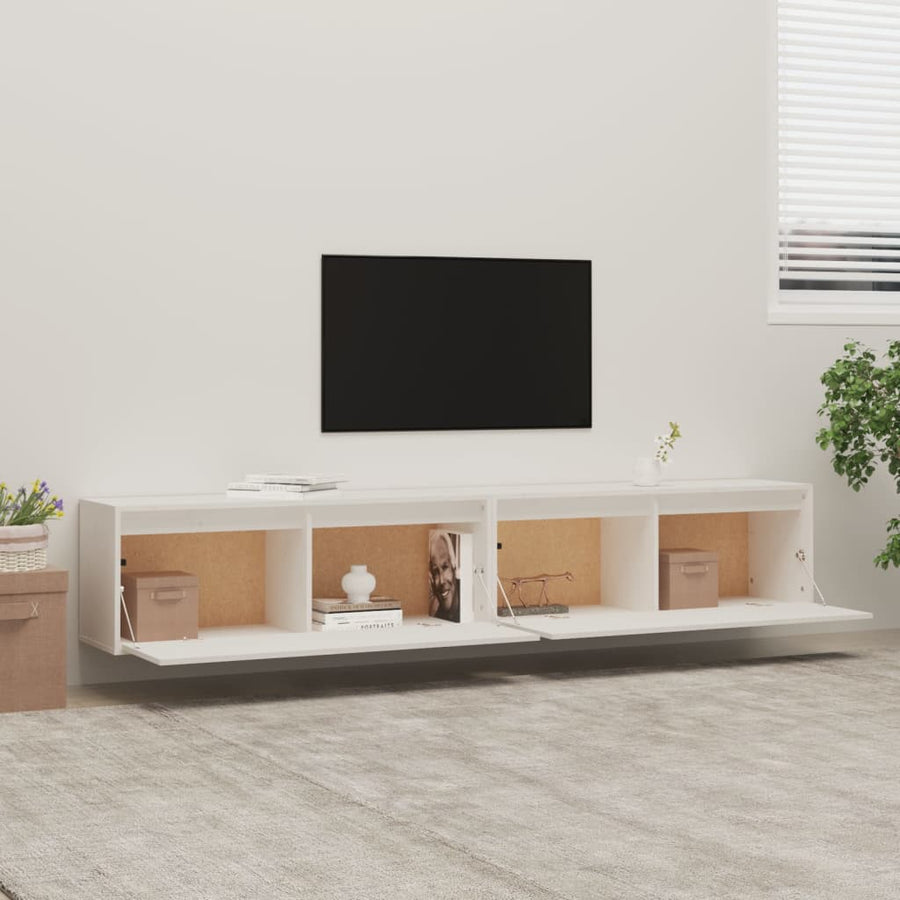 Wandkasten 2 st 100x30x35 cm massief grenenhout wit 2 Wit