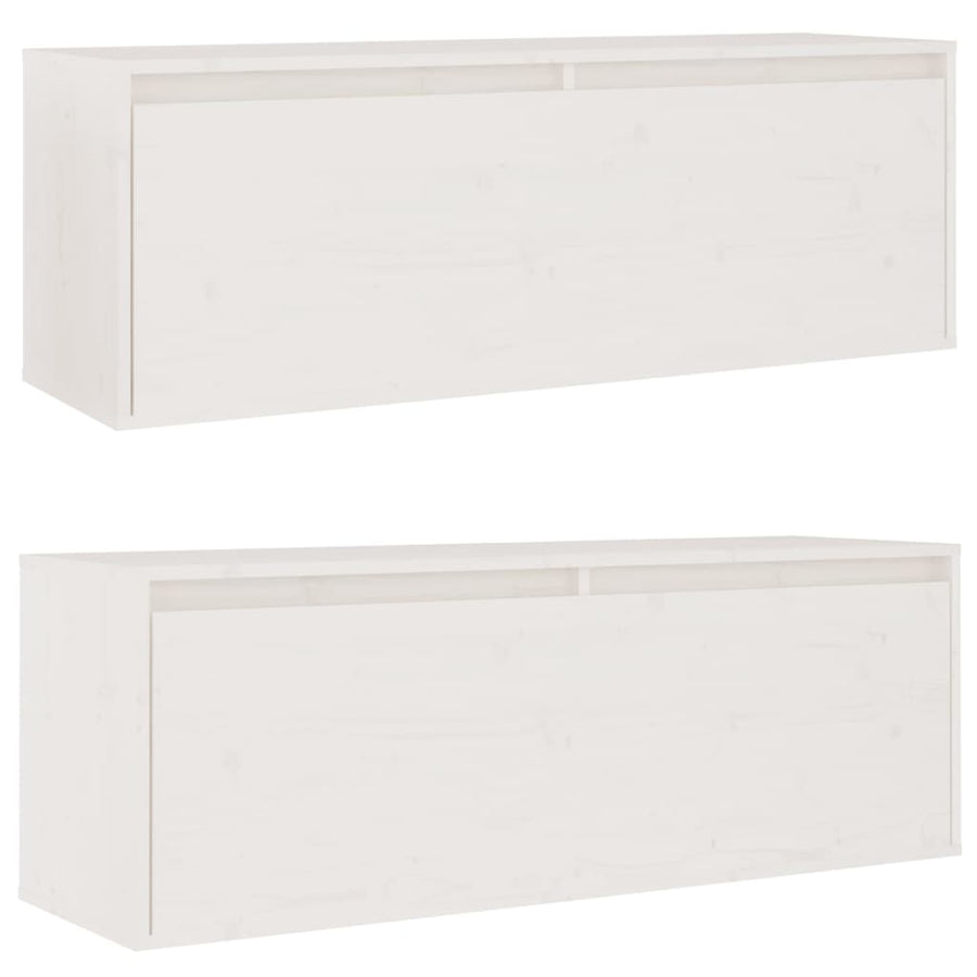 Wandkasten 2 st 100x30x35 cm massief grenenhout wit 2 Wit
