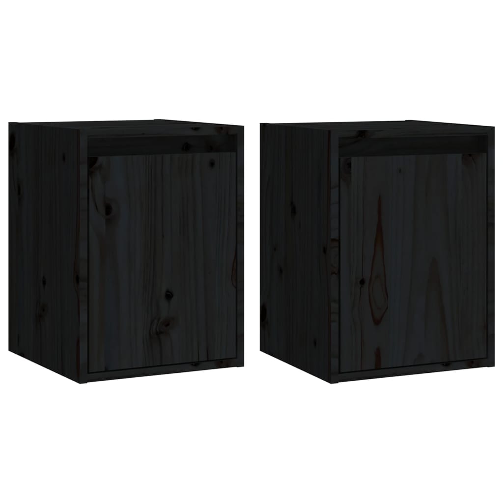 Wandkasten 2 st 30x30x40 cm massief grenenhout zwart 2 Zwart