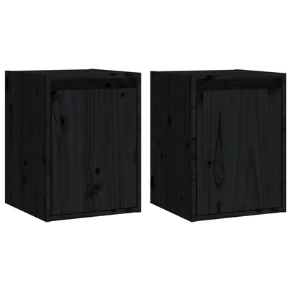 Wandkasten 2 st 30x30x40 cm massief grenenhout zwart 2 Zwart