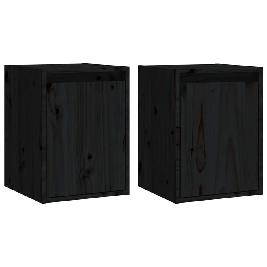 Wandkasten 2 st 30x30x40 cm massief grenenhout zwart 2 Zwart