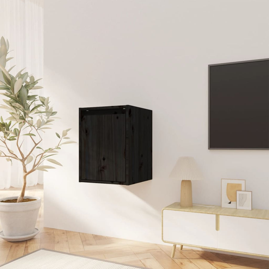 Wandkasten 2 st 30x30x40 cm massief grenenhout zwart 2 Zwart