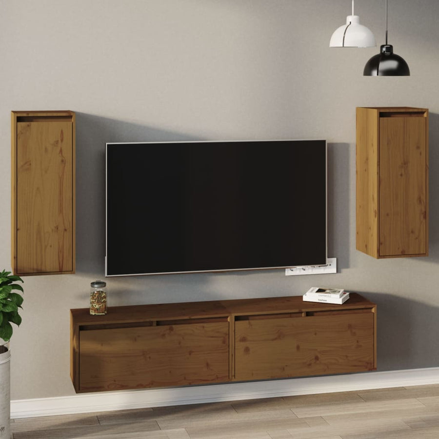 Wandkasten 30X30X80 Cm Massief Grenenhout 2 Honingbruin