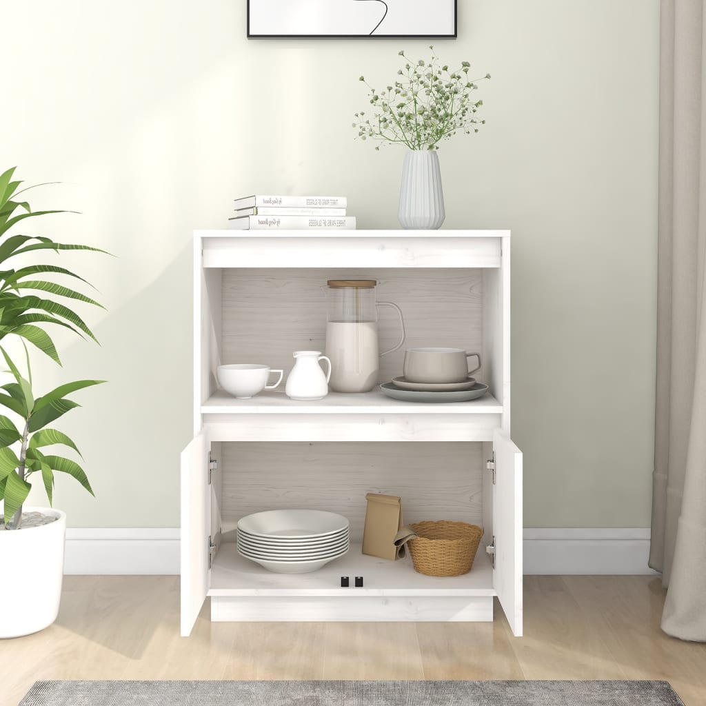 Dressoir 60X34X75 Cm Massief Grenenhout Wit