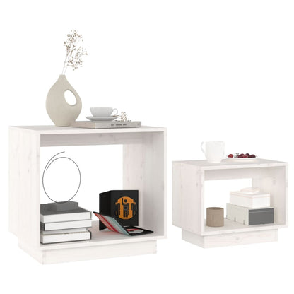 2-Delige Salontafelset Massief Grenenhout Wit