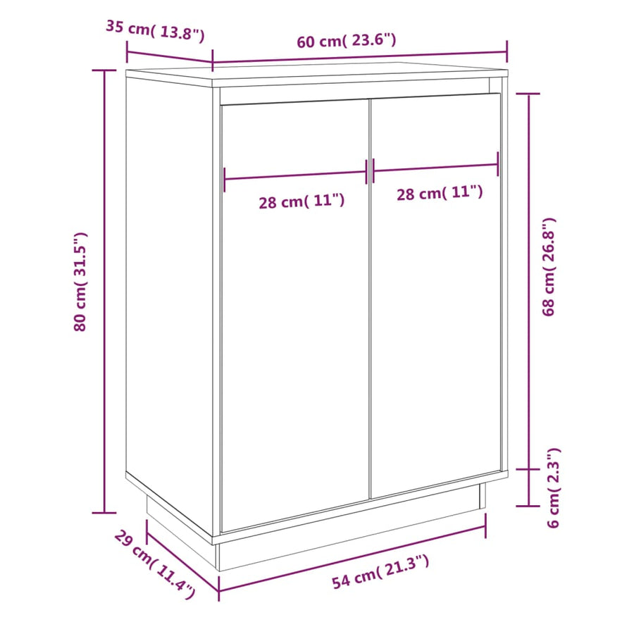 Schoenenkast 60X35X80 Cm Massief Grenenhout