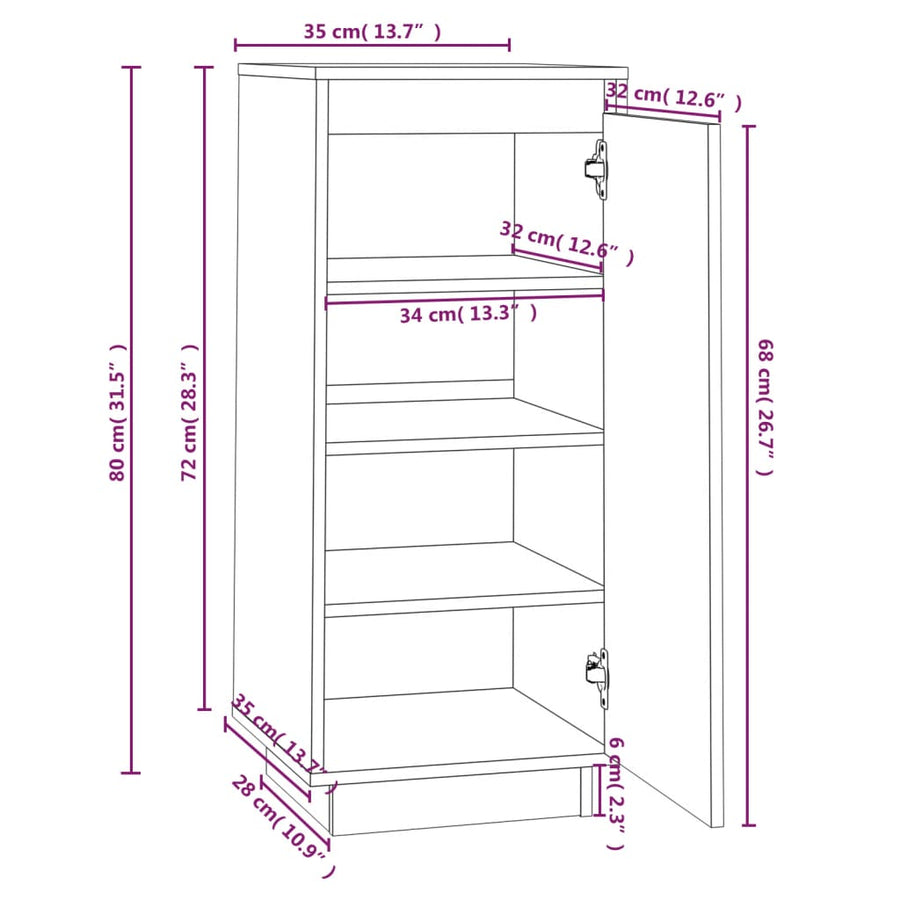 Schoenenkast 35X35X80 Cm Massief Grenenhout Zwart