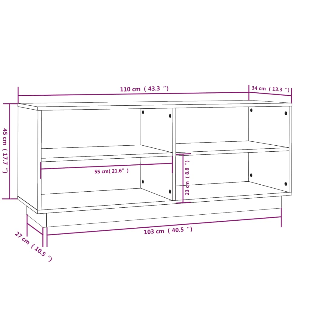 Schoenenkast 110X34X45 Cm Massief Grenenhout Naturel