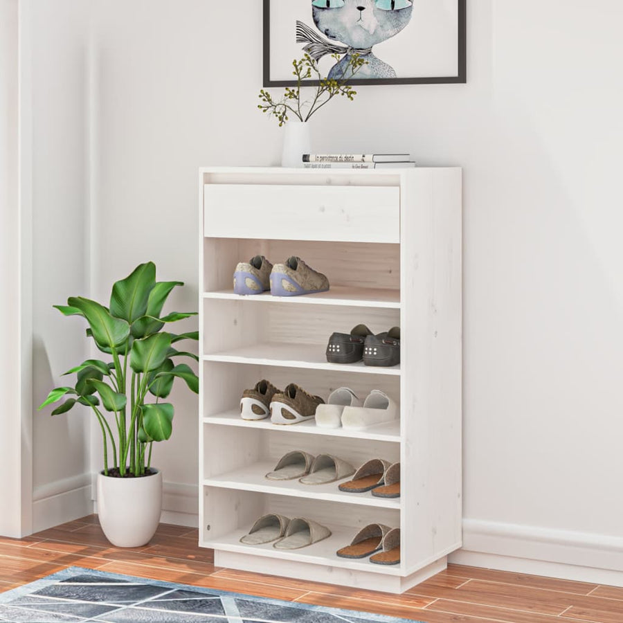Schoenenkast 60x34x105 cm massief grenenhout wit