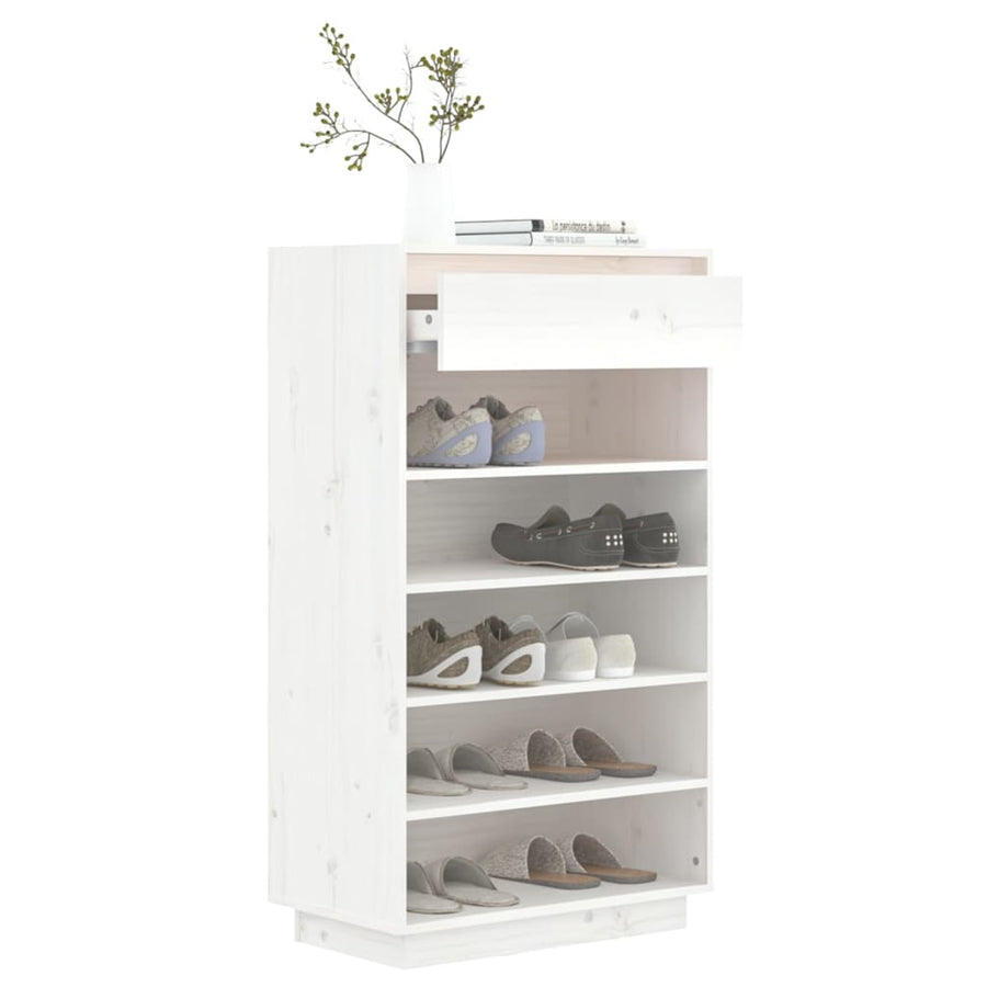 Schoenenkast 60x34x105 cm massief grenenhout wit