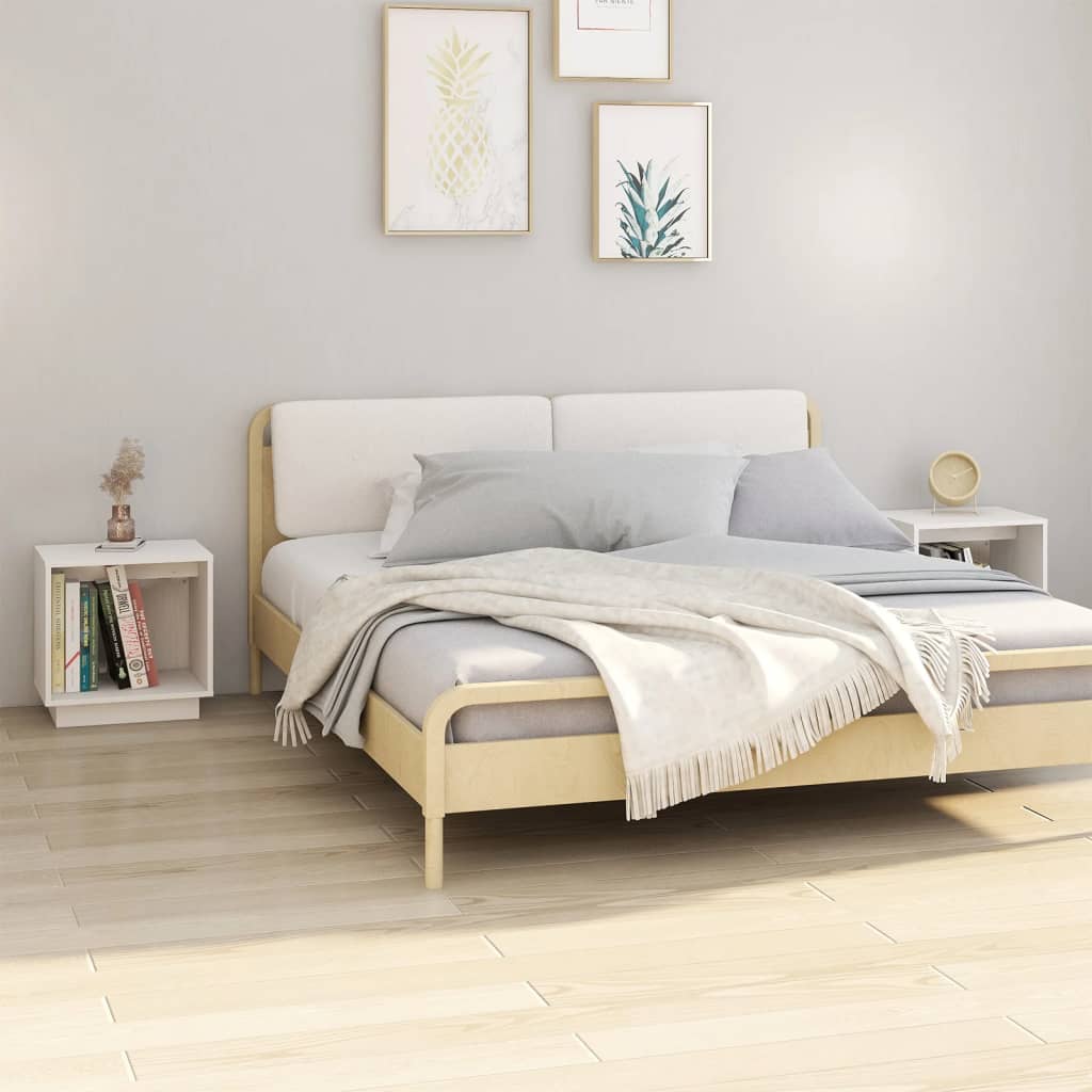 Nachtkastjes 40X30X40 Cm Massief Grenenhout 2 Wit
