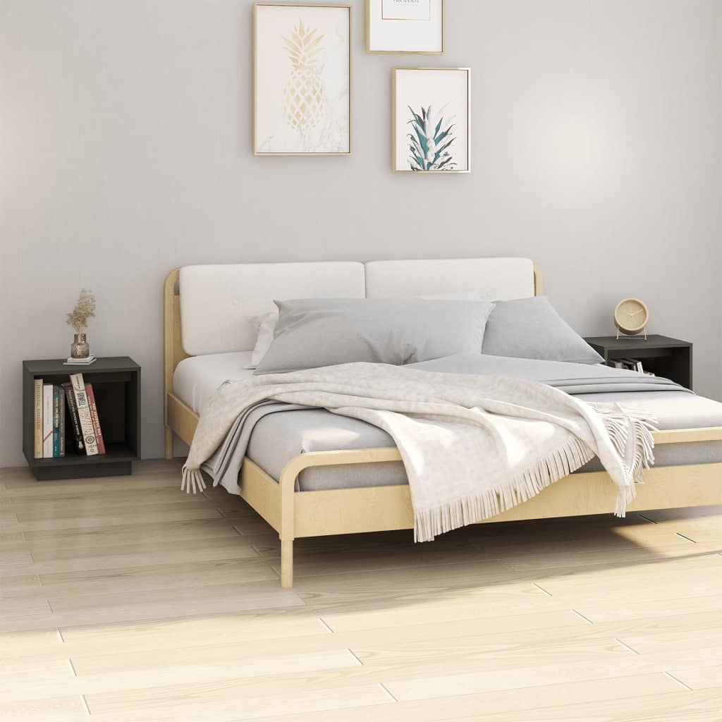 Nachtkastjes 40X30X40 Cm Massief Grenenhout 2 Grijs