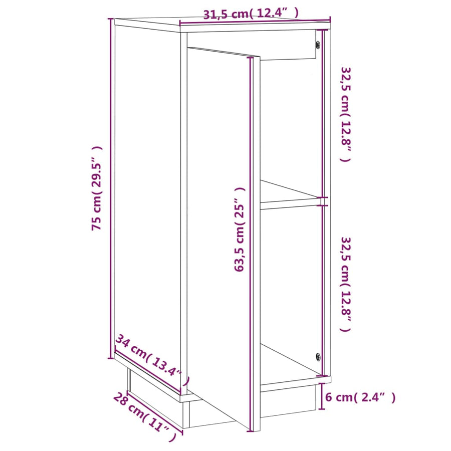 Dressoir 3,5X34X75 Cm Massief Grenenhout 1 Wit