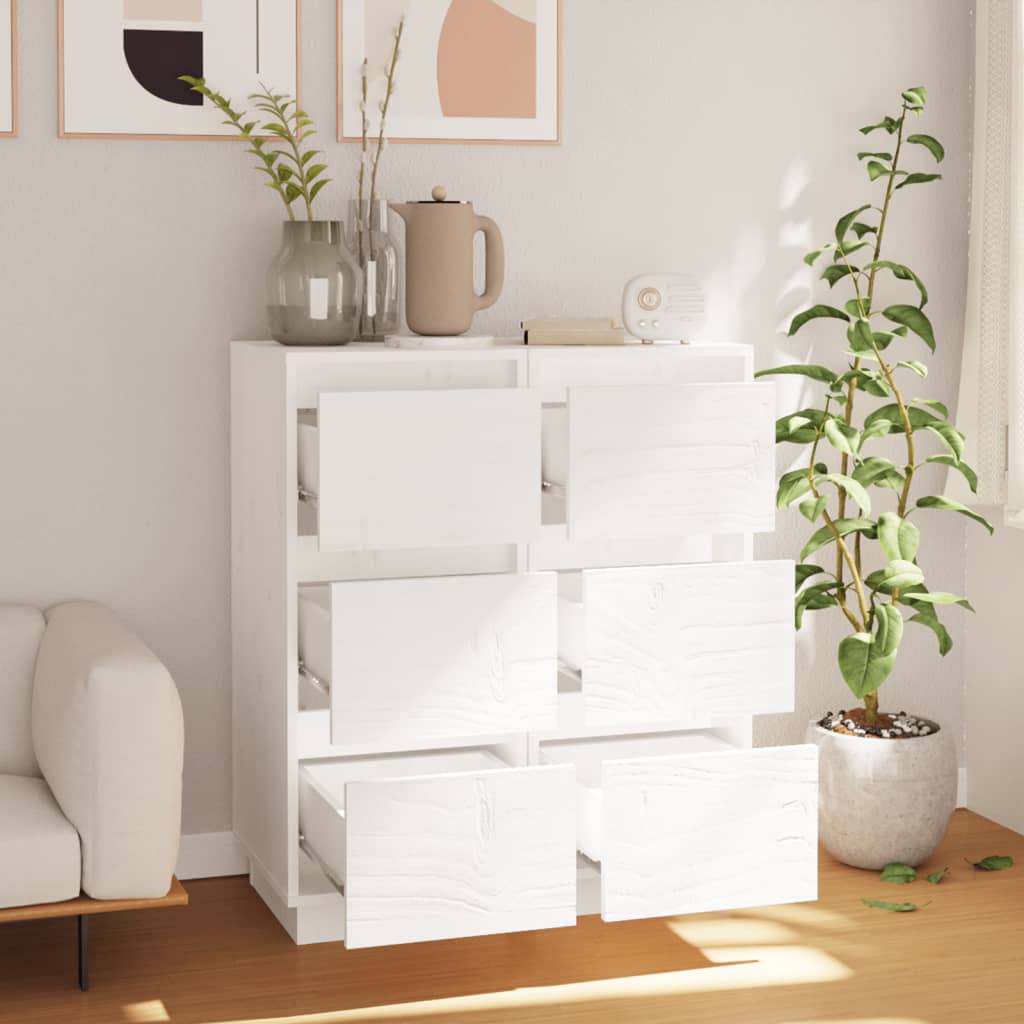 Dressoirs 2 st 32x34x75 cm massief grenenhout wit 2 Wit