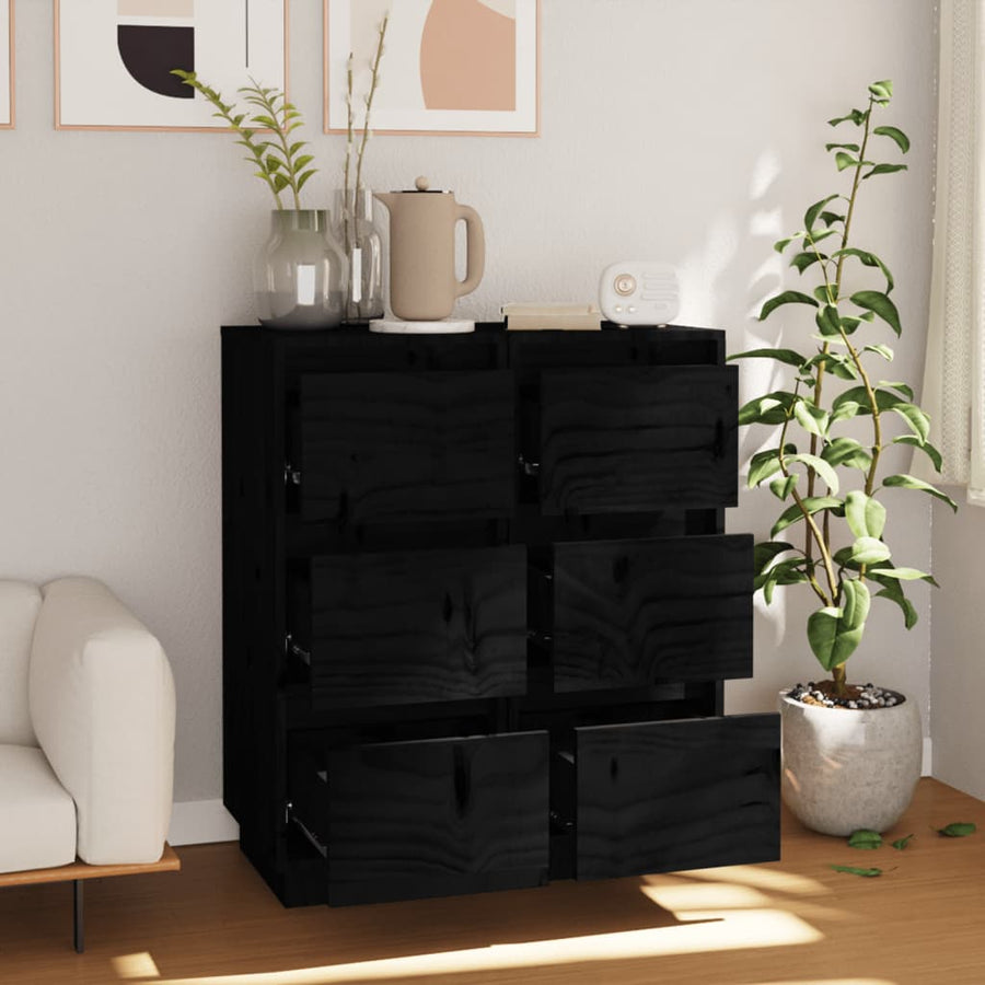 Dressoirs 2 st 32x34x75 cm massief grenenhout zwart 2 Zwart