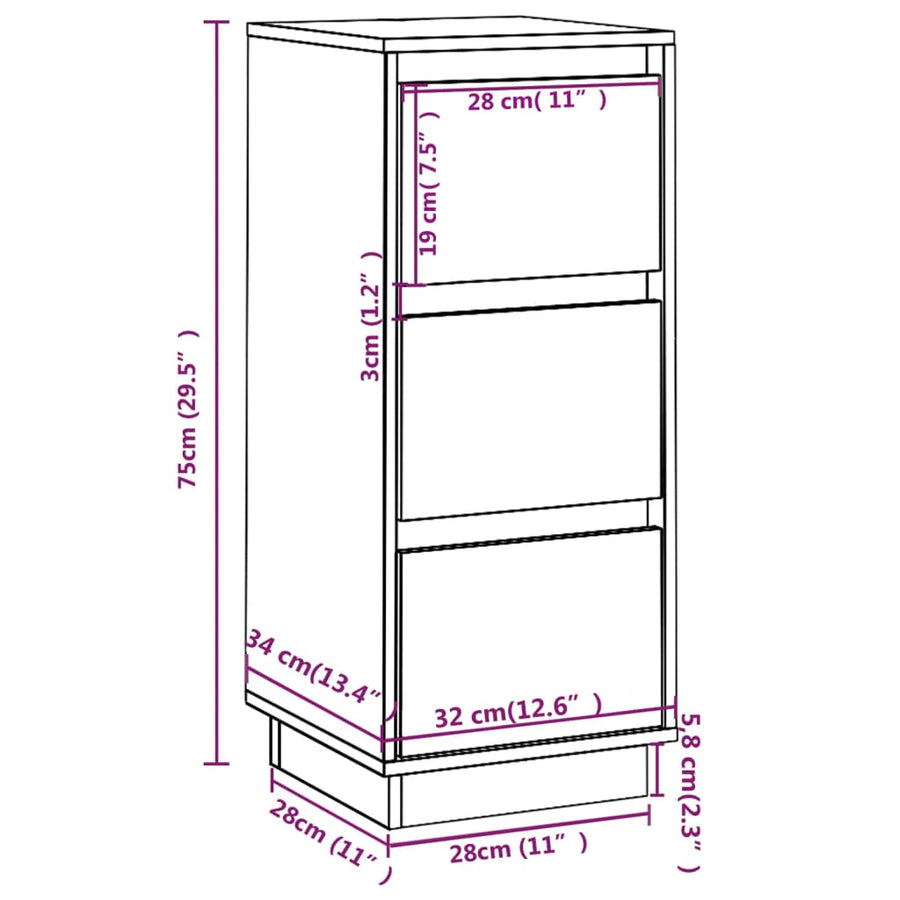 Dressoirs 2 st 32x34x75 cm massief grenenhout zwart 2 Zwart