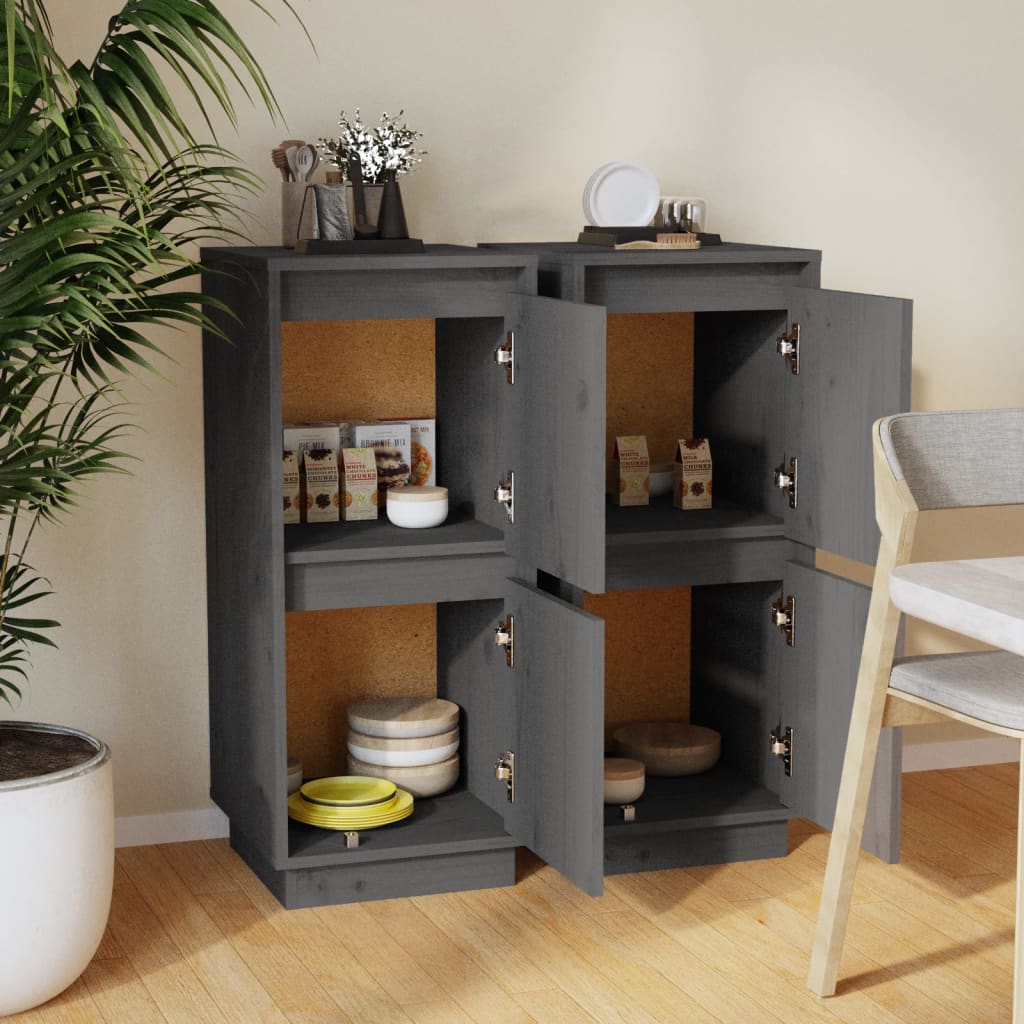 Dressoirs 31,5X34X75 Cm Massief Grenenhout 2 Grijs