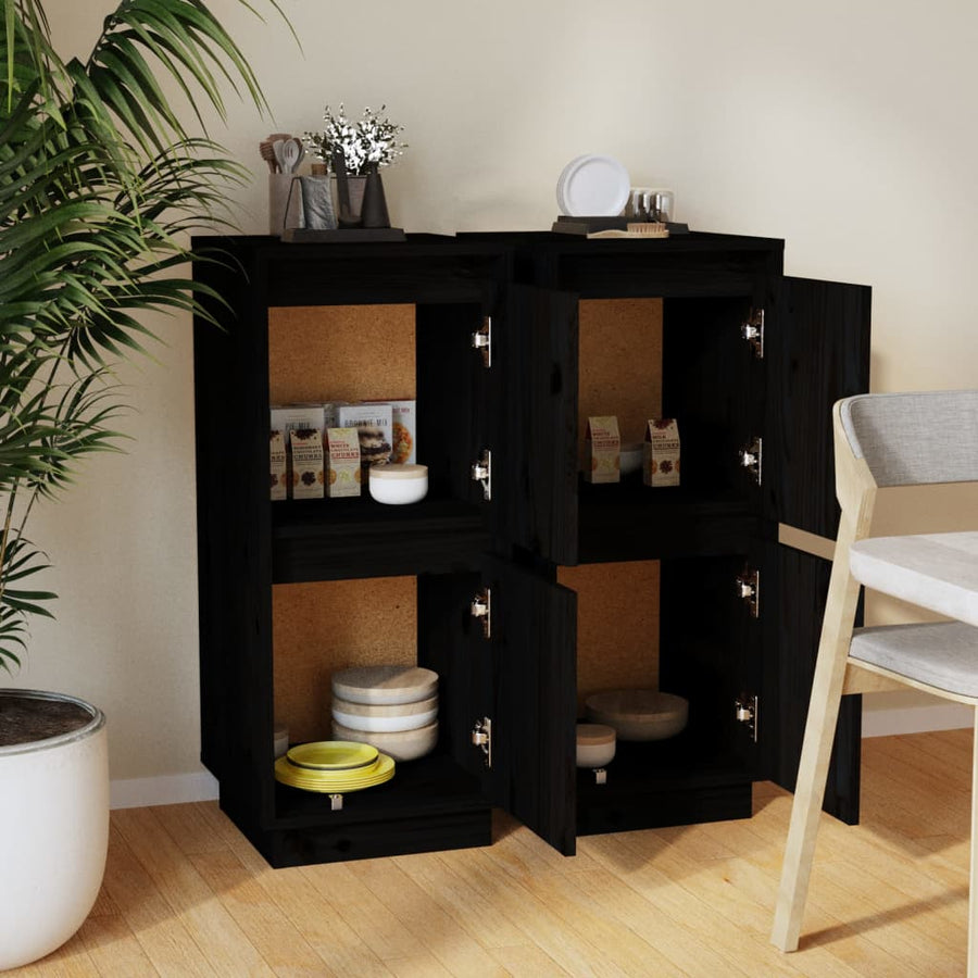 Dressoirs 31,5X34X75 Cm Massief Grenenhout 2 Zwart