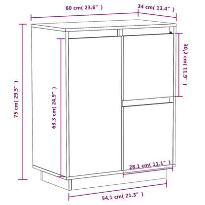 Dressoir 60X34X75 Cm Massief Grenenhout Wit