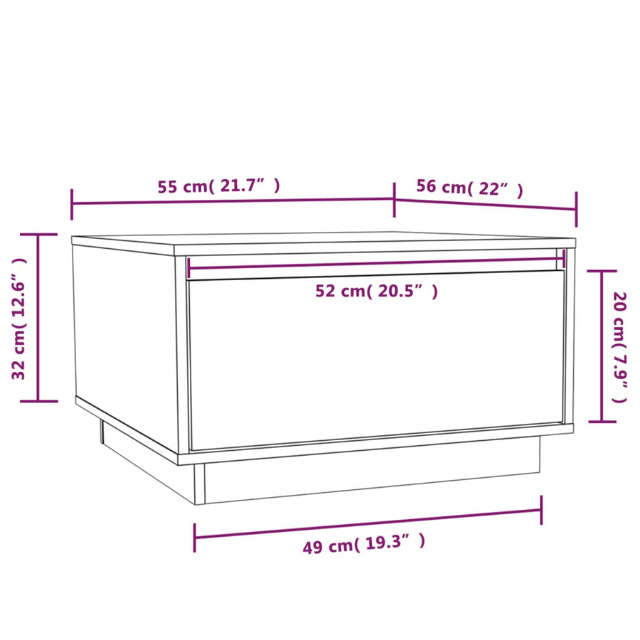 Salontafel 55X56X32 Cm Massief Grenenhout Wit