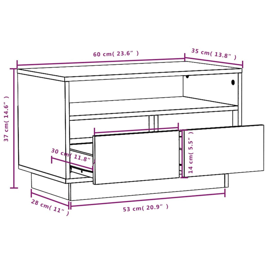 Tv-Meubel 60X35X37 Cm Massief Grenenhout Wit
