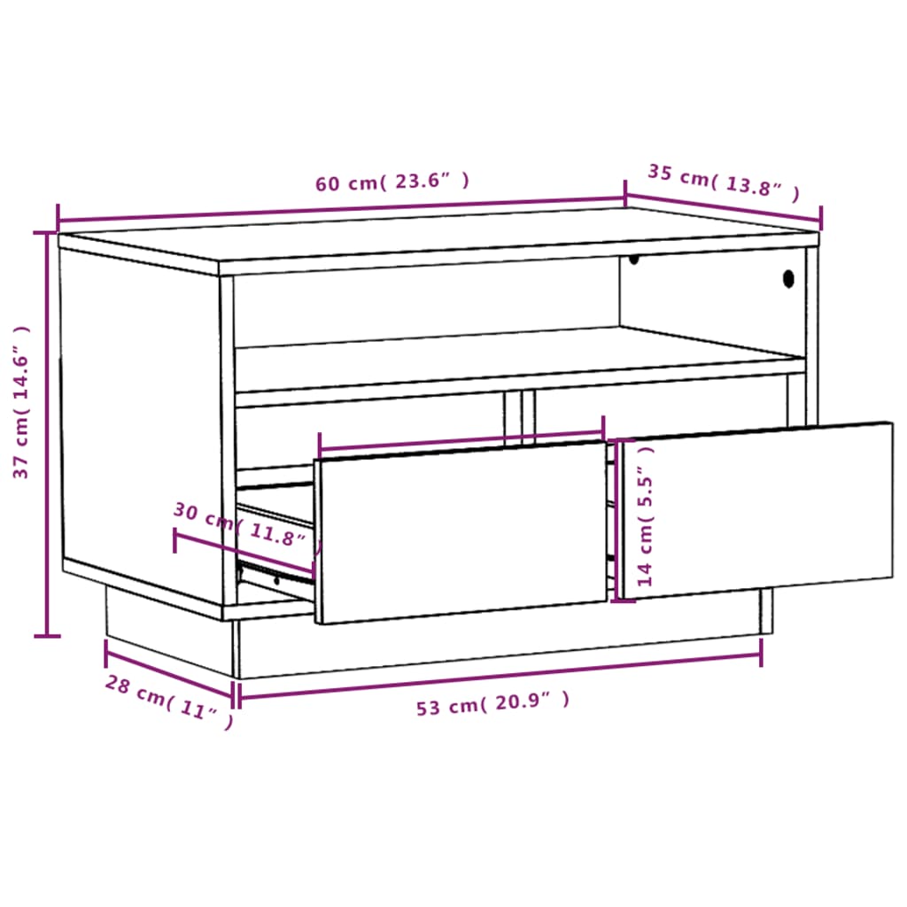Tv-Meubel 60X35X37 Cm Massief Grenenhout Honingbruin
