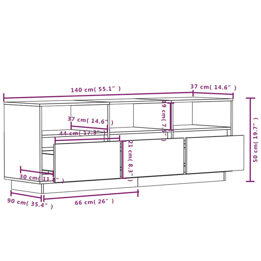 Tv-Meubel 40X37X50 Cm Massief Grenenhout Wit