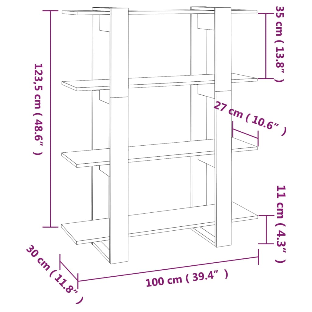Boekenkast/Kamerscherm 00X30X23,5 Cm Hoogglans wit