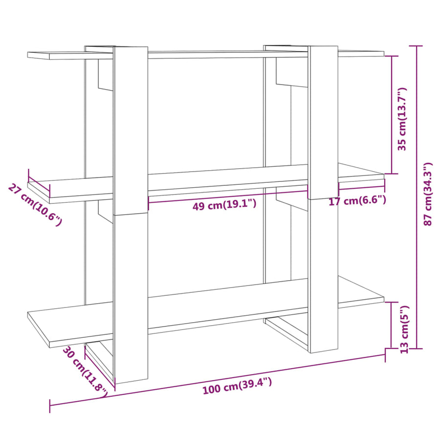 Boekenkast/Kamerscherm 00X30X87 Cm Hoogglans wit