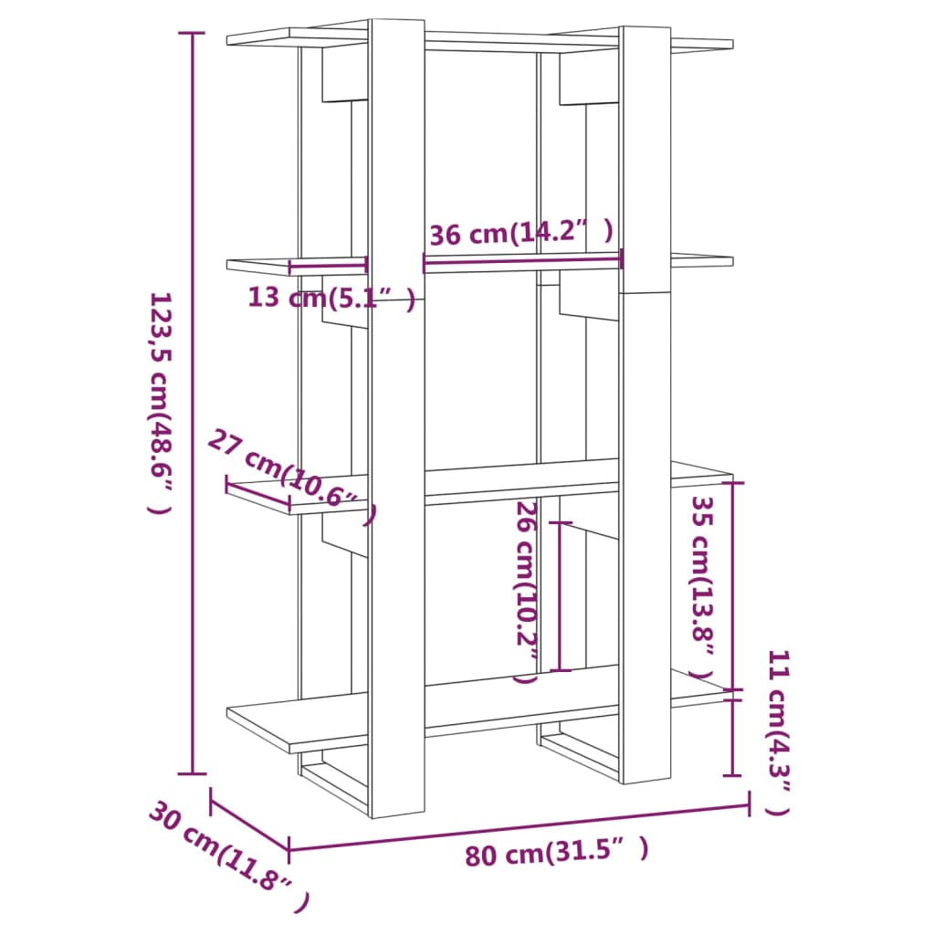 Boekenkast/Kamerscherm 80X30X23,5 Cm Kleurig Sonoma eiken