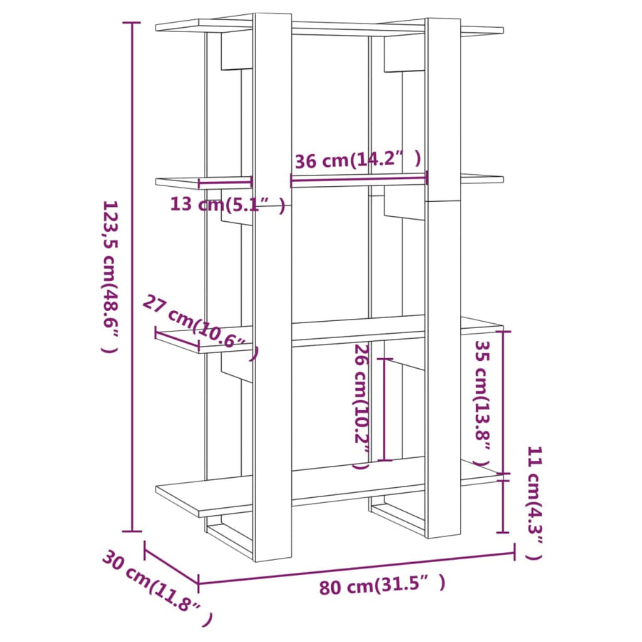 Boekenkast/Kamerscherm 80X30X23,5 Cm Kleurig Sonoma eiken