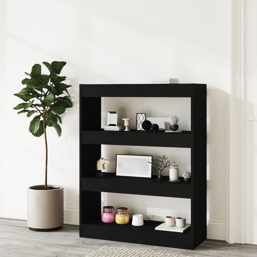 Boekenkast/Kamerscherm 80X30X03 Cm Bewerkt Hout Zwart