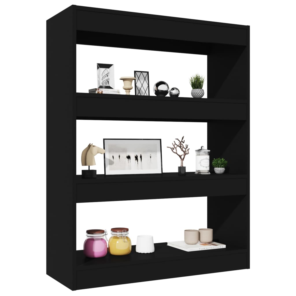 Boekenkast/Kamerscherm 80X30X03 Cm Bewerkt Hout Zwart