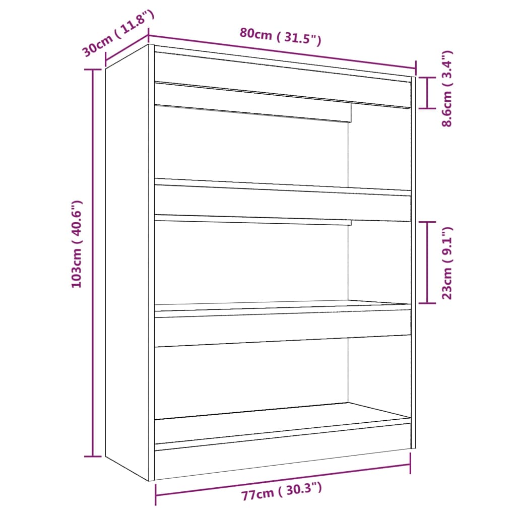 Boekenkast/kamerscherm 80x30x103 cm bewerkt hout betongrijs Betongrijs