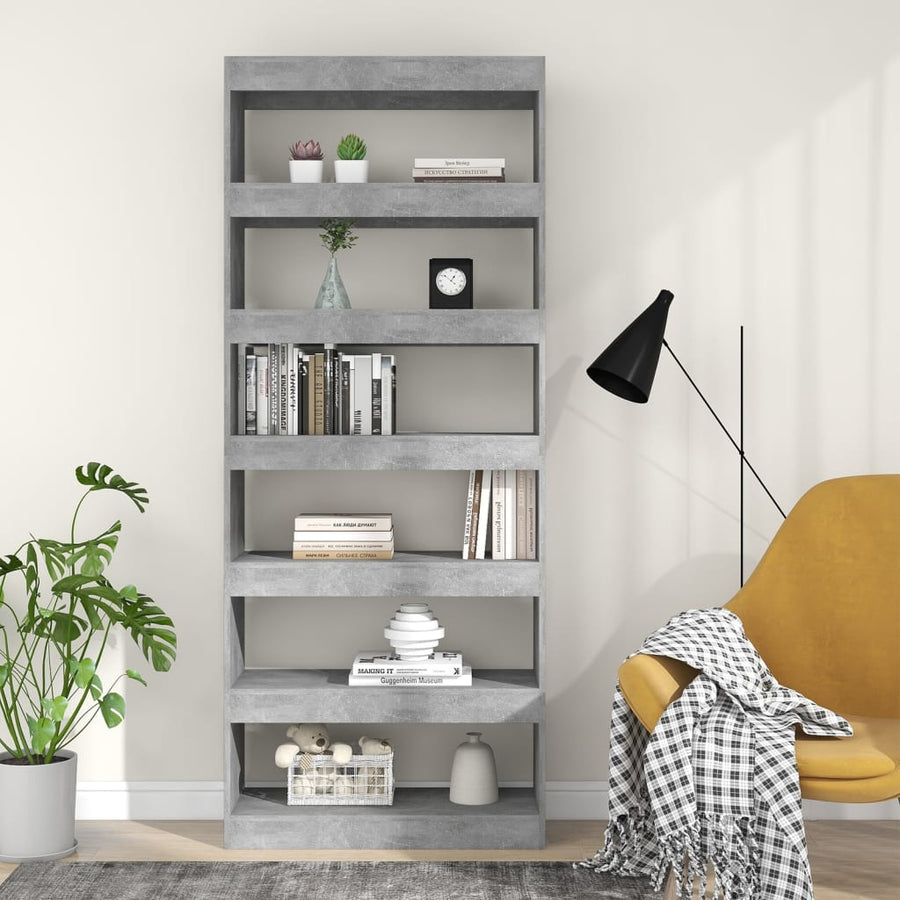 Boekenkast/kamerscherm 80x30x198 cm spaanplaat betongrijs Betongrijs