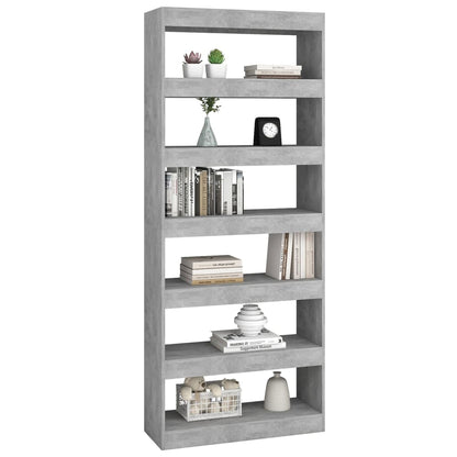 Boekenkast/kamerscherm 80x30x198 cm spaanplaat betongrijs Betongrijs