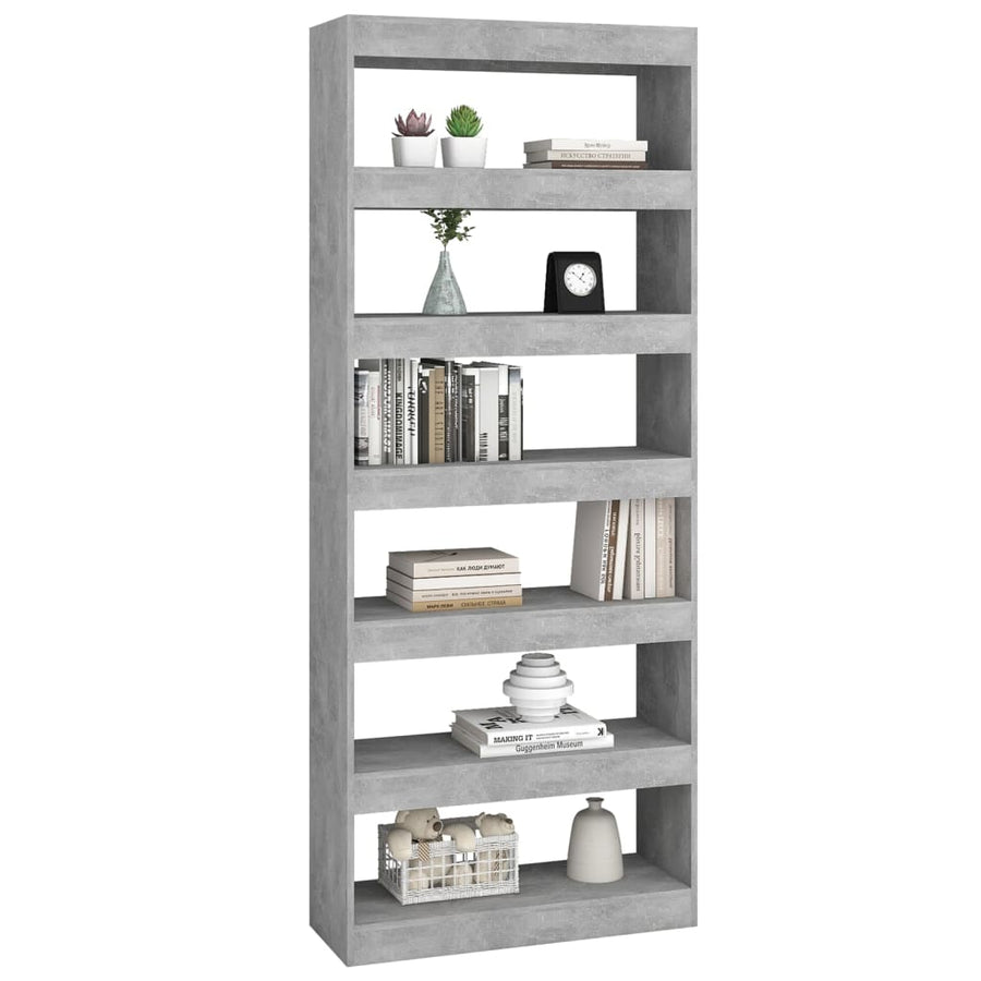 Boekenkast/kamerscherm 80x30x198 cm spaanplaat betongrijs Betongrijs