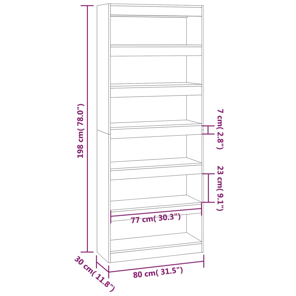 Boekenkast/kamerscherm 80x30x198 cm spaanplaat betongrijs Betongrijs