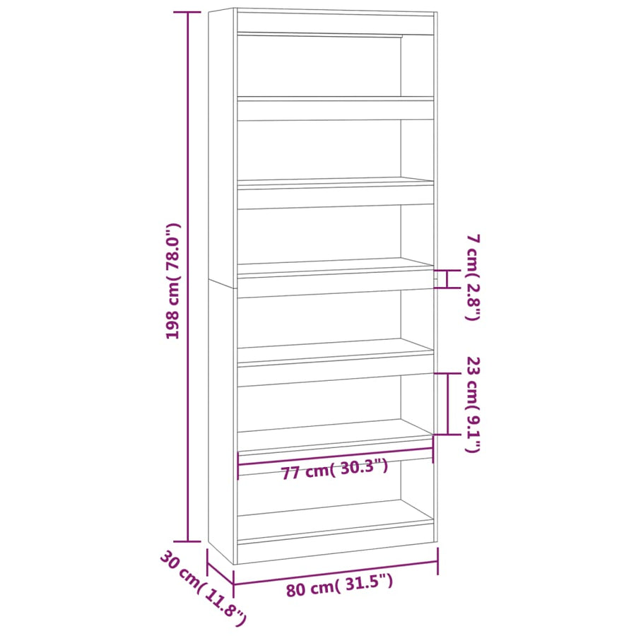 Boekenkast/kamerscherm 80x30x198 cm spaanplaat betongrijs Betongrijs