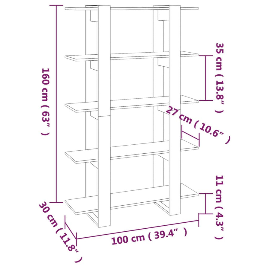 Boekenkast/Kamerscherm 00X30X60 Cm Eikenkleurig Grijs sonoma