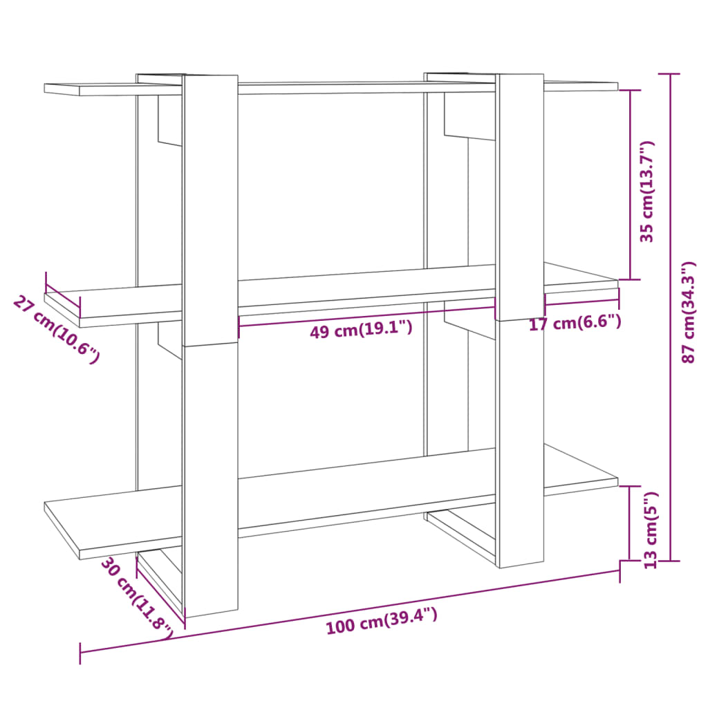 Boekenkast/Kamerscherm 00X30X87 Cm Eikenkleurig Grijs sonoma