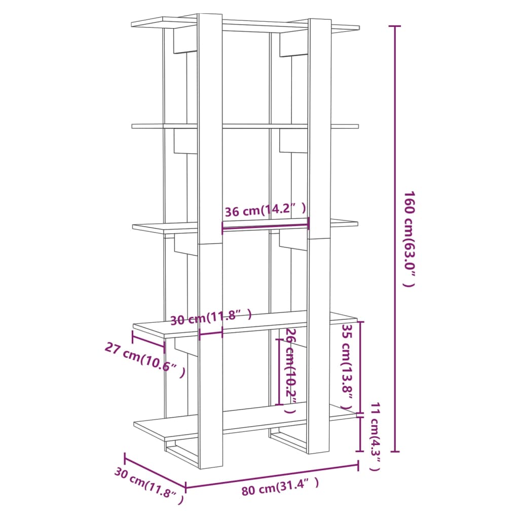 Boekenkast/Kamerscherm 80X30X60 Cm Spaanplaat Grijs sonoma
