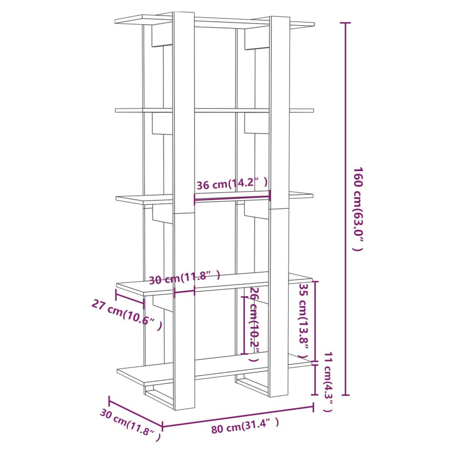 Boekenkast/Kamerscherm 80X30X60 Cm Spaanplaat Grijs sonoma